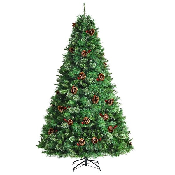 Costway 6ft/7ft/8ft Pre-lit Hinged Artificial Christmas Tree with Pine
