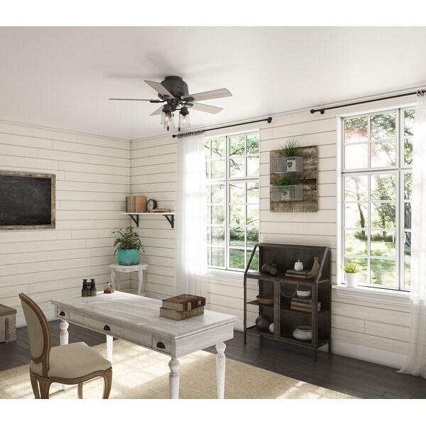 Hunter 44" Hartland Low Profile Ceiling Fan with LED Light and Pull Chain - Farmhouse, Rustic, Transitional