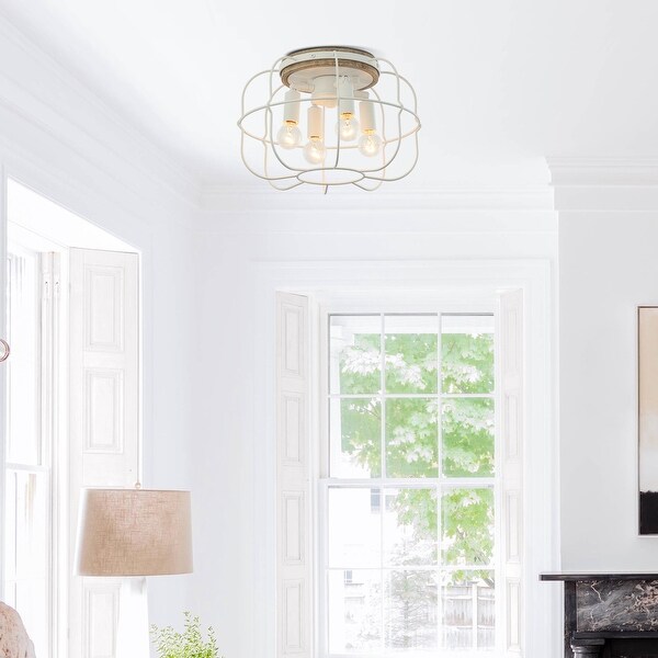 11.8" Farmhouse White 4-Light Metal Cage Flush Mount Ceiling Light