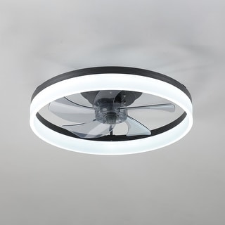 20" Flush Mount Ceiling Fan Lighting Dimmable LED Indoor Ceiling Fan