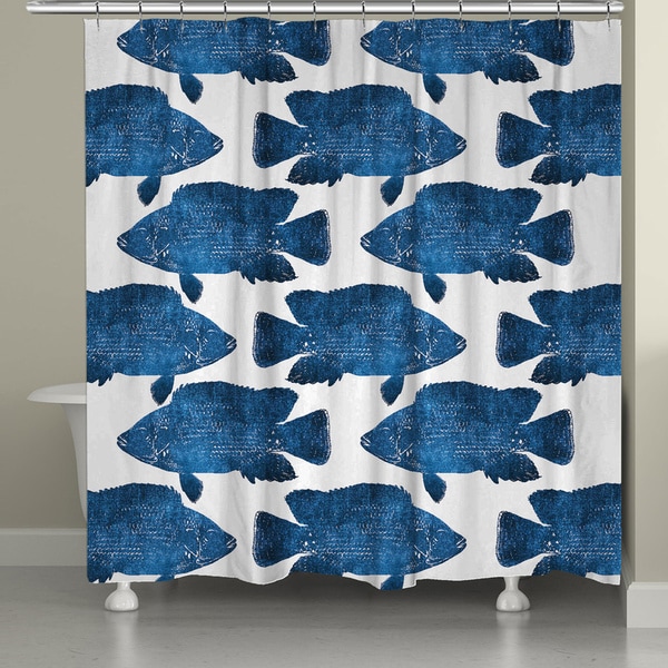 Laural Home School of Indigo Fish 71 x 72-inch Shower Curtain