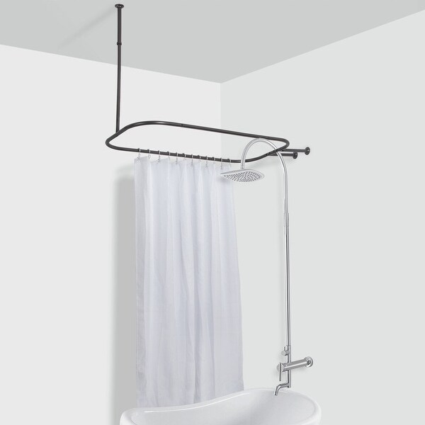 Utopia Alley Rustproof Aluminum Hoop Shower Rod With Ceiling Support for Clawfoot Tub, 46 Inch Size by 22 Inch
