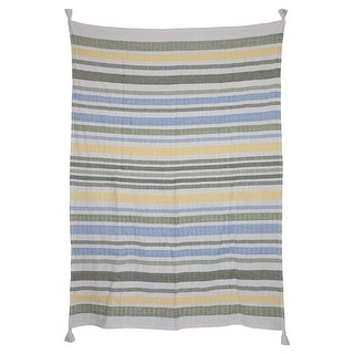 Foreside Home & Garden Blue & Yellow Striped Hand Woven Cotton Throw