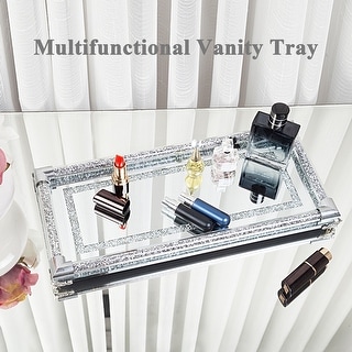 Mirrored Glass Tray with Crushed Diamond - silver