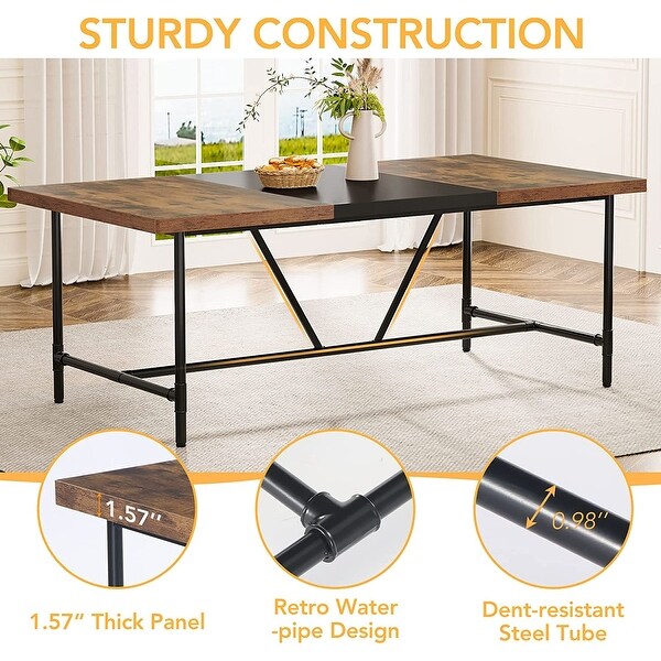 70.8 x 35.4 inch Large Dining Table for 6-8, Industrial Rustic Kitchen Dining Room Table