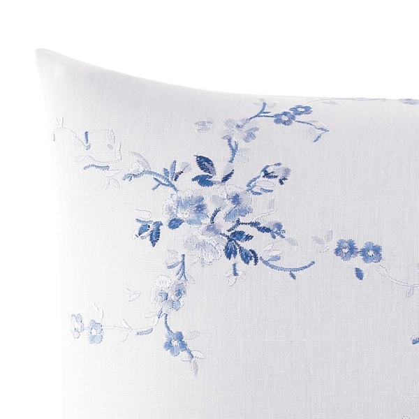 Laura Ashley Charlotte White/Blue Cotton Embroidered Breakfast Pillow