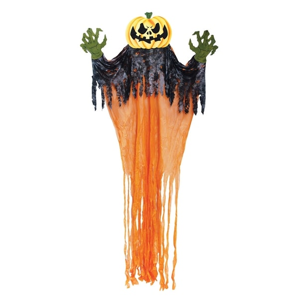 11' Orange and Black Hanging Pumpkin Halloween Decor