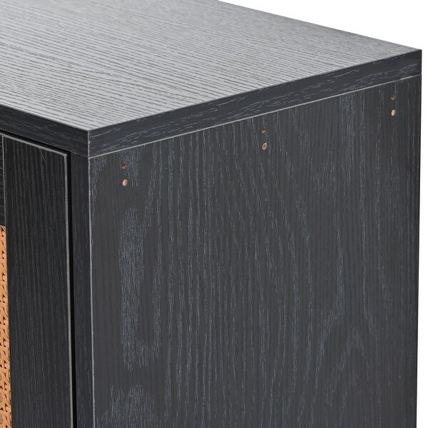 Free Standing Rattan Boho Style 2-Tier Shoe Cabinet with 4 Flip Drawers