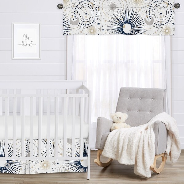 Star and Moon Collection Boy or Girl Crib Bed Skirt - Navy Blue, Gold, and Grey Celestial Sky Stars Gender Neutral Unisex