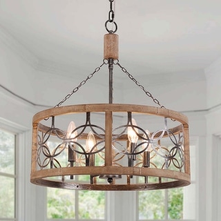 Oaks Aura Rustic Farmhouse 4-Light Wood Ceiling Light Drum Shabby Chic Wood Chandelier