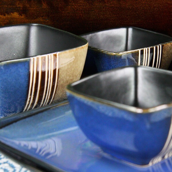 Elama Uptown Loft 16 Piece Double Bowl Stoneware Dinnerware Set with Service for 4