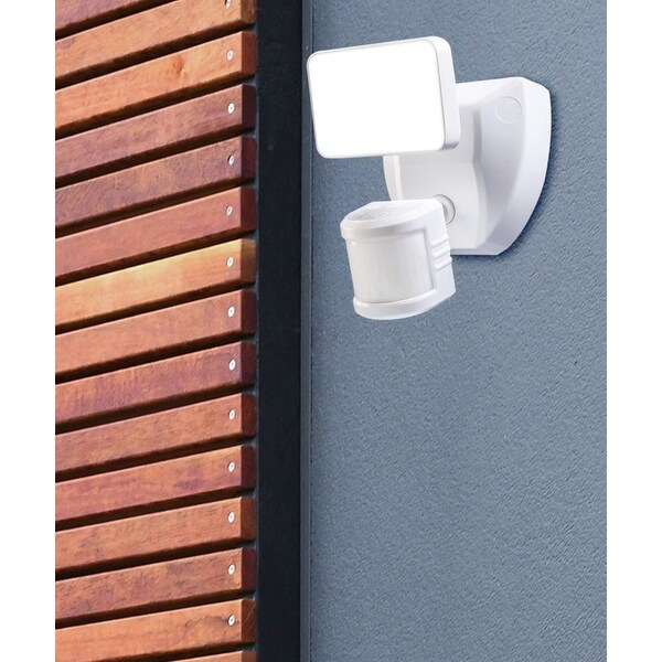 180 Degree LED Motion Sensor and Voice Activated Outdoor Security Flood Light White Finish, 6"H - N/A