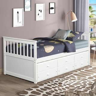 Captain's Bed Twin Daybed with Trundle Bed and Storage Drawers