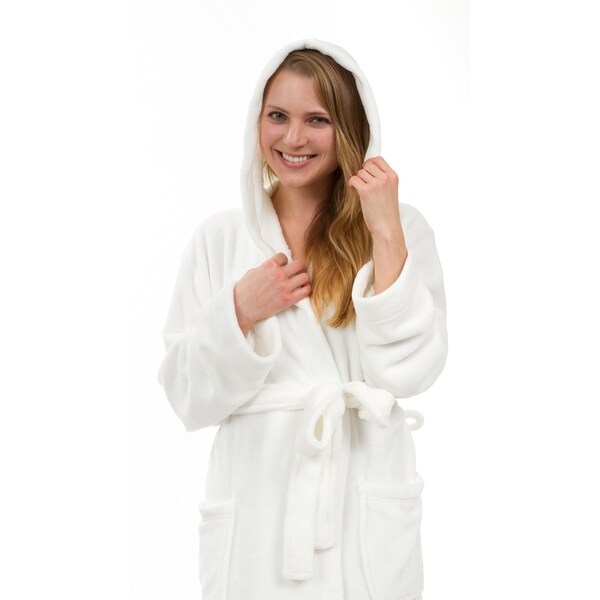 Women's Hooded Plush Robe, Long Fleece Solid Robe