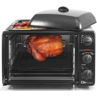 Elite Cuisine 0.8Cu. Ft. Multi-function Toaster Oven with Rotisserie & Grill/Griddle Oven Top