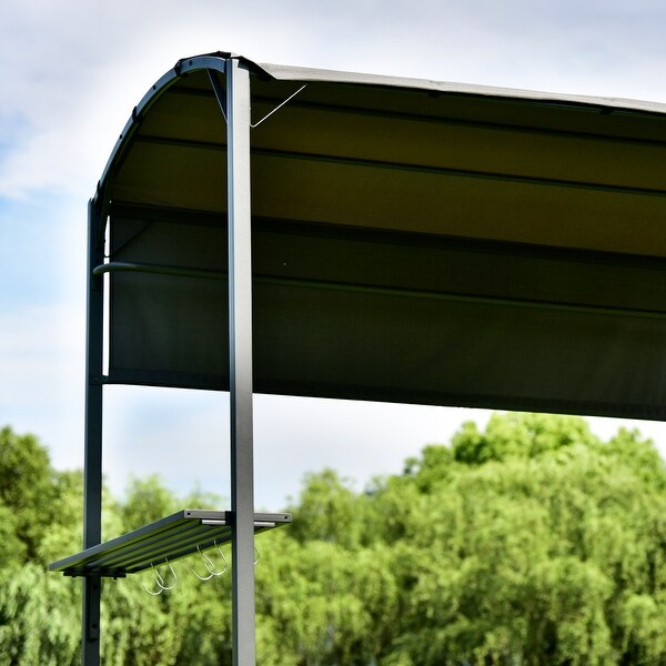 7ft.Wx4.5ft.L Iron Double Tiered Backyard Patio BBQ Grill Gazebo Gray