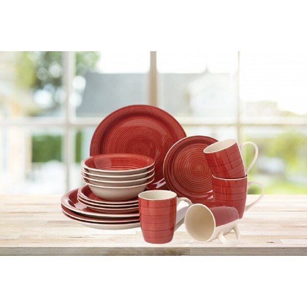 16 Piece Hand Painted Color Dinnerware Set, Service for 4