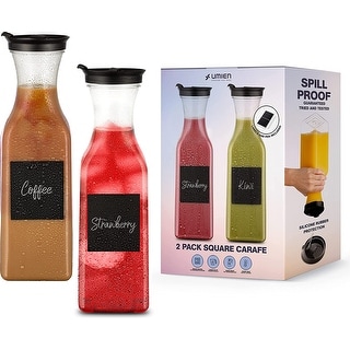 UMIEN Carafe Pitcher Square � Clear Beverage Carafes with Flip Top Lid, Easy Pour BPA Free Plastic Drink Container, 50 Ounce