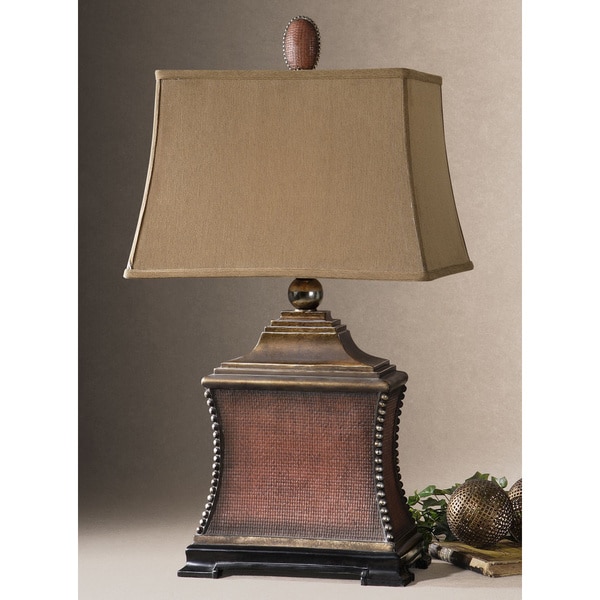Uttermost Pavia Aged Red Poly and Silvertone Beaded Table Lamp