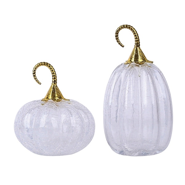 Transpac Glass 9 in. White Harvest Stem Pumpkins Set of 2
