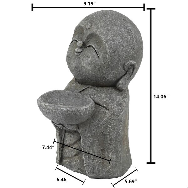 14-Inch Grey MgO Little Buddha Monk and Bowl Garden Statue