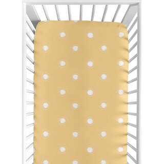 Yellow Boho Sun Boy Girl Fitted Crib Sheet Mustard Orange White Bohemian Celestial Sky Desert Sunshine Outdoors Nature Neutral