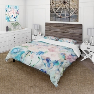 Designart 'Abstract Pink Flowers Farmhouse Waterpainting' Farmhouse Bedding Set - Duvet Cover & Shams