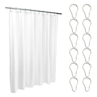 Bath Bliss Microfiber Shower Curtain Liner and 12 Pack Roller Ring Set - White