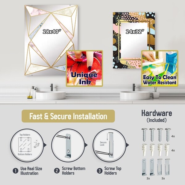 Designart 'Golden Vector' Glam Mirror - Accent or Vanity Printed Mirror