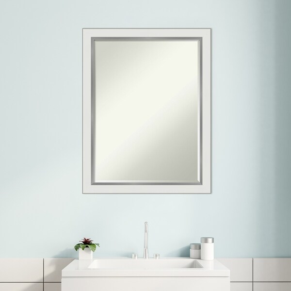 Petite Bevel Bathroom Wall Mirror - Eva White Gold Narrow Frame - 23 x 29 in