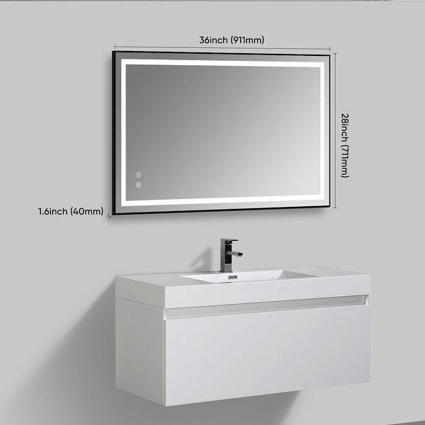 Black Framed 3 Color LED Mirror with Defogger Wall Bath Vanity Mirror