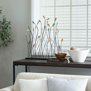 Black Metal Leaf Sculpture with Black Base