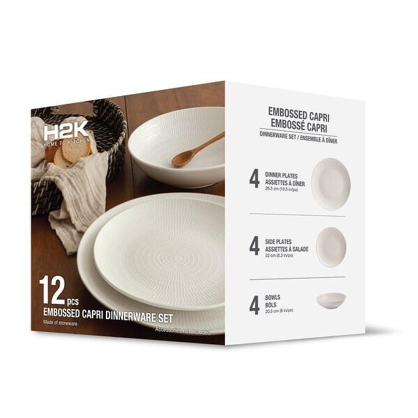 12-Piece Kitchen Dinnerware Set, Plates, Dishes, Bowls, Service for 4 - 12"L x 16"W x 15"H