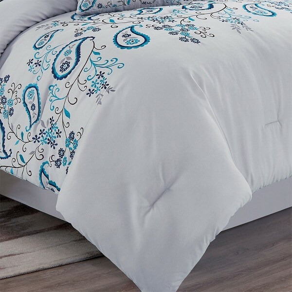 Embroidery Comforter Set 7 Alternative Queen Arctic Ice