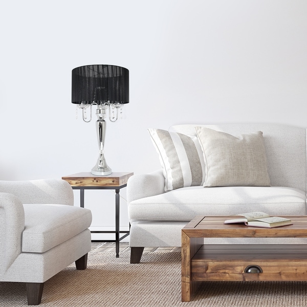 Silver Orchid Bacall Hanging Crystals Sheer Shade Table Lamp