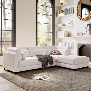 U_style 2 Pieces L Shaped Upholstered Sofa 3-person Sectional and Chaise with Removable Ottomans & Comfortable Waist Pillows