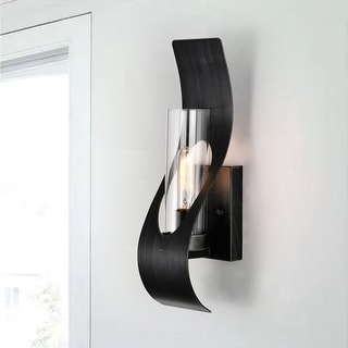Anastasia Antique Black 1 light Curved Frame Clear Glass Wall Sconce - 4.5 inches W x 17 inches H x 4.9 inches D