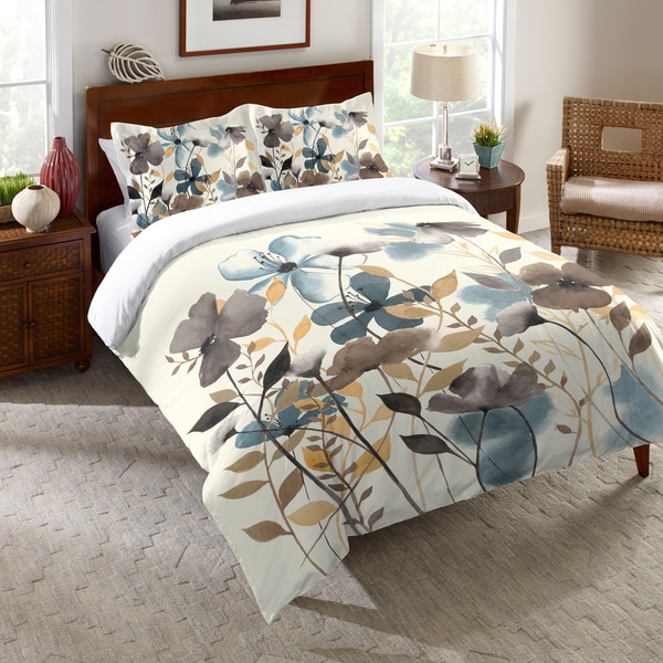 Laural Home Watercolor Greige Flowers Comforter