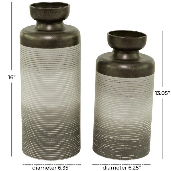 Bronze Metal Vase with Embossed Ribbing - 6.35W x 6.40L x 16.00H