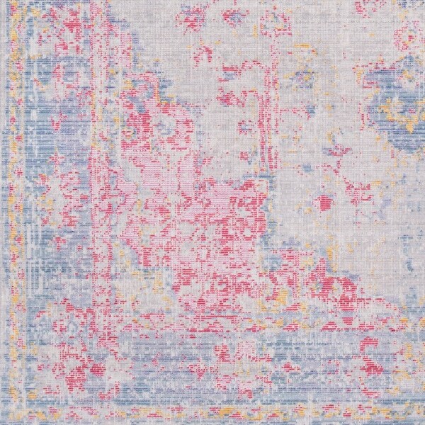 Vintage Distressed Oriental Pink and blue Runner Rug - 3' x 7'10" Runner