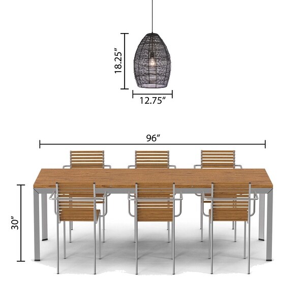 Alessia River of Goods Black Metal Cone-Shaped Woven Pendant Lamp - 12.25" x 12.25" x 19.5/78.5"