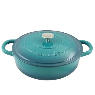 5 Quart Round Enameled Cast Iron Braising Pan W/Lid in Turquoise Ombre