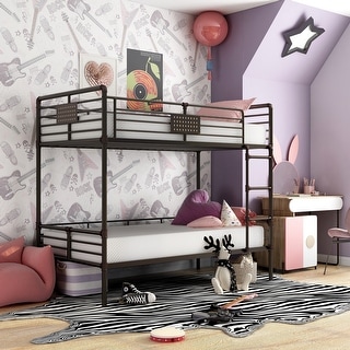 Wini Industrial Black 3-Piece Gel Memory Mattress & Metal Bunk Bed Set by Furniture of America