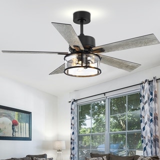 52 Inch Farmhouse 5-Blade Ceiling Fan with Light Kit and Remote Included