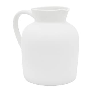Ceramic 7" Pitcher Vase, White 7.44"H