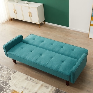 Adjustable Eucalyptus Tufted Sofa Bed Sleeper with Manual Recline, Backrest Pull Buckle and Cushion Pull Point, Green