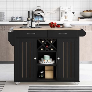 Kitchen Island Cart with Two Storage Cabinets and Four Locking Wheels