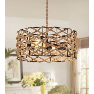 2 light boho pendant light hand woven hemp rope cage hanging light fixture rattan wicker pendant lamp
