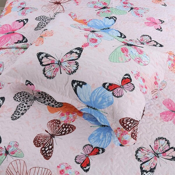 .2pcs Kids Quilt Bedspread Set Throw Blanket Butterfly Full/Queen