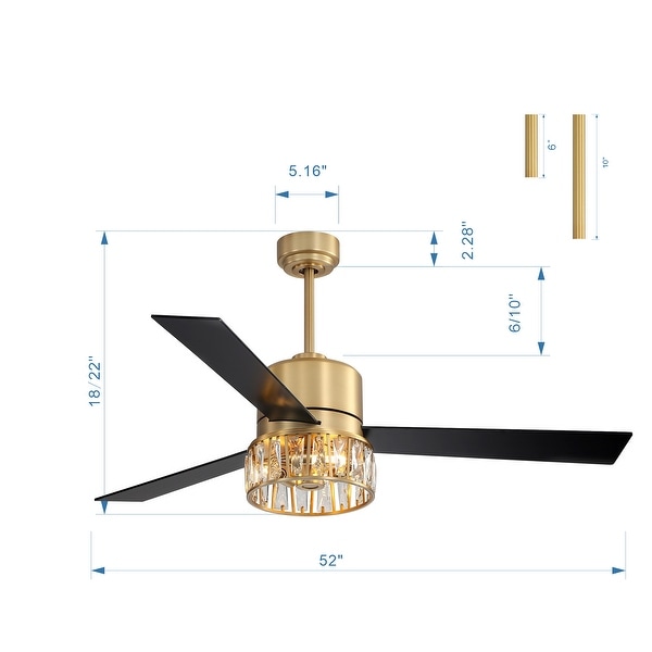 52-in Gold Indoor Chandelier Ceiling Fan with Light Remote (3-Blade)
